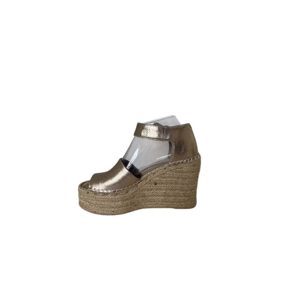 Metallic Gold Espadrille Wedge Sandals Peep Toe Ankle Strap Mlalida Marc Fisher